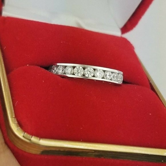 14k Solid White Gold 3.5mm ETERNITY Wedding Band - Picture 6 of 16